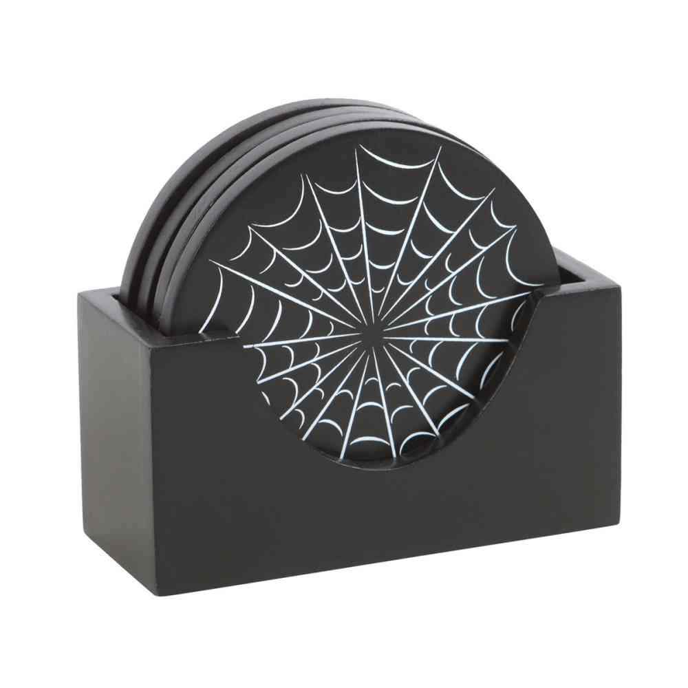 Something Different - Black Spiderweb Onderzetter Set - Zwart/Wit